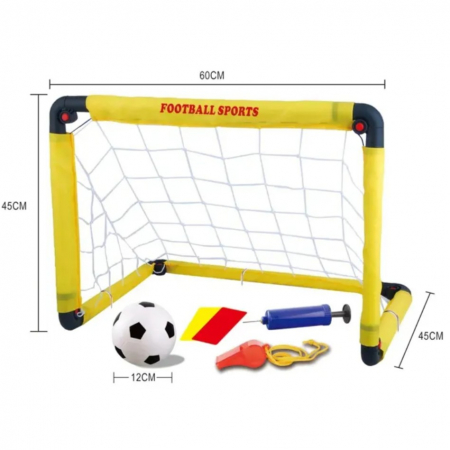 Set Poarta de Fotbal pentru Copii, Flippy, 45x60 cm, Minge, Cartonase, Pompa, Fluier, Interactiv, Distractiv, Galben [2]