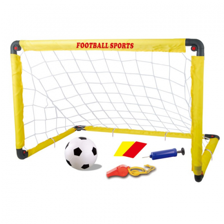 Jucarii, Copii & Bebe - Set Poarta de Fotbal pentru Copii, Flippy, 80x120 cm, Minge, Cartonase, Pompa, Fluier, Interactiv, Distractiv, Galben