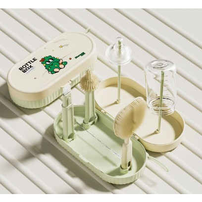 Jucarii, Copii & Bebe - Set 7 Piese de Spalat/Uscat Biberoane, Flippy, Portabil, Peri de Silicon, pentru Tetine, Suzete, Biberoane, Paie, Cutie Inclusa, 20 x 9.5 cm, Verde
