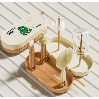 Jucarii, Copii & Bebe - Set 7 Piese de Spalat/Uscat Biberoane, Flippy, Portabil, Peri de Silicon, pentru Tetine, Suzete, Biberoane, Paie, Cutie Inclusa, 20 x 9.5 cm, Portocaliu