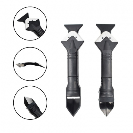 Set Racleta pentru Indepartare Adeziv, Racleta pentru Silicon si Lipici, 5 Capete din silicon, Dimensiune Inchisa 18.8 x 4 x 2.8 cm, Metal, Negru [6]
