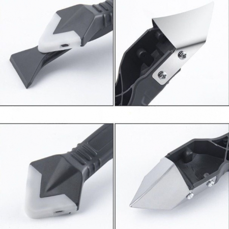 Set Racleta pentru Indepartare Adeziv, Racleta pentru Silicon si Lipici, 5 Capete din silicon, Dimensiune Inchisa 18.8 x 4 x 2.8 cm, Metal, Negru [2]