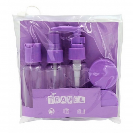 Sub 99 Lei - Set Recipiente pentru Cosmetice, Flippy, 5 Piese, cu Gentuta, pentru Calatorii, Reutilizabile, Mov, Material Plastic, 40 ml, 10g