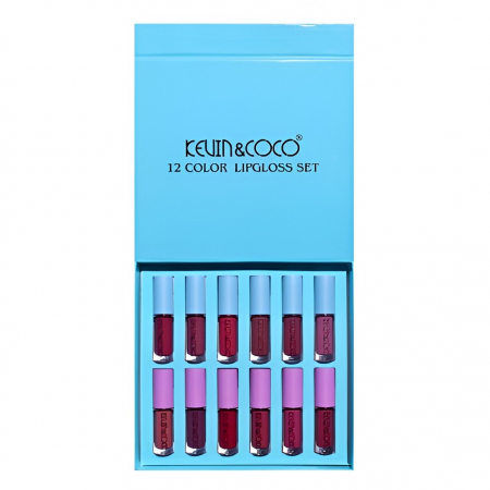 Set Rujuri de Buze, KEVIN &amp; COCO, 12 Culori, 17x14.8x2.9 cm, Diferite Nuante, LipGloss, Albastru [4]