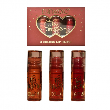Sub 99 Lei - Set Rujuri de Buze Lucioase, KEVIN &amp;amp; COCO, Be Mine 3 Culori, Lip-Gloss, 11 x 7.3 x 2.7cm, Roz-Rosu, Varianta B