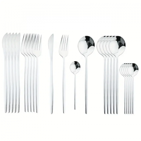 Tacamuri - Set tacamuri din inox / 24 de piese / 6 cutite de cina / 6 furculite de cina / 6 linguri de cina / 6 lingurite / SILVER