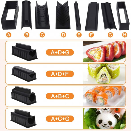 *LICHIDARE STOC* Set ustensile pentru facut sushi Flippy, 10 piese, forma inima inclus, 3 forme clasice, extensibil, finisaj lucios, material ABS, curatare usoara, negru [4]