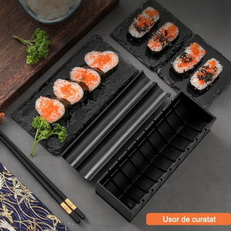 *LICHIDARE STOC* Set ustensile pentru facut sushi Flippy, 10 piese, forma inima inclus, 3 forme clasice, extensibil, finisaj lucios, material ABS, curatare usoara, negru [2]