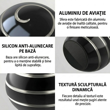 Sfera Fidget Spinner Metalic, Flippy, Corp Aliaj Zinc, Rulment Inox, Jucarie Antistres pentru Focus si Relaxare, Diametru 40 mm, Gadget pentru Birou, Scoala, Cadou pentru Copii si Adulti, Negru [1]