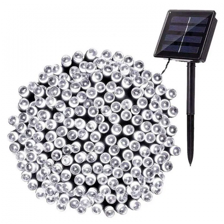 Instalatii liniare si role de furtun luminos - Sir solar 200 led ,22 m, alb rece, cu telecomanda