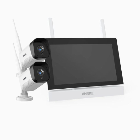 Camere de supraveghere - Sistem performant de supraveghere video ANNKE N44WET+I71GK*2, NVR cu ccran tactil 7 inch, 2 camere interior/exterior 3MP, Full HD, vedere nocturna IR, audio, rezistent la intemperii