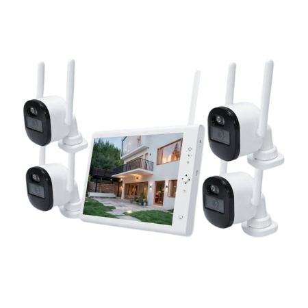 Camere de supraveghere - Sistem performant de supraveghere video ANNKE N44WEV+I41DM*4, NVR cu ecran 10 inch, 4 camere interior/exterior 5MP, Ultra HD/2k+, vedere nocturna IR, rezistent la intemperii