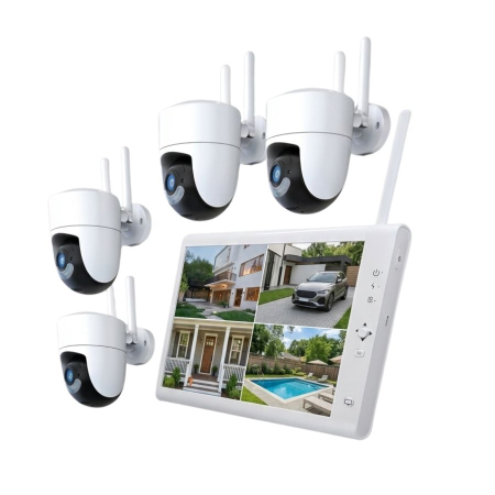 Camere de supraveghere - Sistem performant de supraveghere video ANNKE N44WEV+I41DN*4, NVR cu ecran 10 inch, 4 camere interior/exterior 5MP, Ultra HD/2k+, vedere nocturna IR, rezistent la intemperii