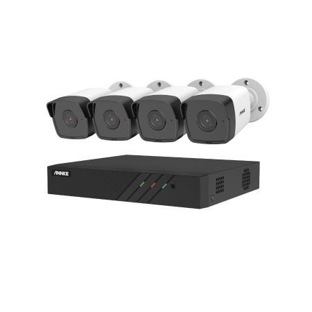 Camere de supraveghere - Sistem performant de supraveghere video ANNKE N98BPL+I51DL*4, PoE, NVR 8 canale, 4 camere tip Bullet interior/exterior 5MP, Ultra HD/2k+, vedere nocturna IR, audio, rezistent la intemperii
