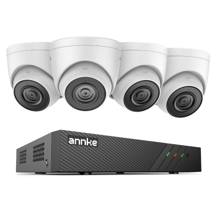Camere de supraveghere - Sistem performant de supraveghere video ANNKE N98PBL+I51DS*4, PoE, NVR 8 canale, 4 camere tip Turret interior/exterior 5MP, Ultra HD/2k+, vedere nocturna IR, audio, rezistent la intemperii