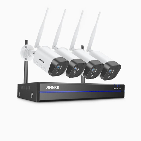 Camere de supraveghere - Sistem performant de supraveghere video WiFi ANNKE N48WHR+I71GK*4, NVR 8 canale, 4 camere tip Bullet 3MP, Super HD, vedere nocturna IR, audio, rezistent la intemperii