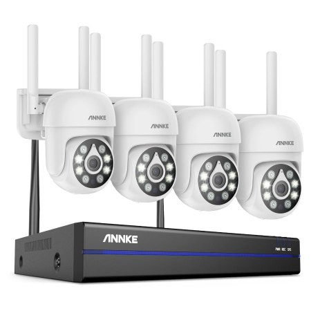 Camere de supraveghere - Sistem performant de supraveghere video WiFi ANNKE N98WHR+I51CP*4, NVR 8 canale, 4 camere tip Dome interior/exterior 5MP, Ultra HD/2k+, vedere nocturna IR, audio, rezistent la intemperii