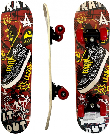 Skateboard 60 cm din lemn, pentru copii, Greutate maxima 30 kg, Model Adidas, Rosu [0]