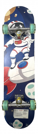 Skateboard 80 cm din lemn, Suport din Aliaj Aluminiu, Greutate maxima 70 kg, Model Astronaut, Albastru [2]