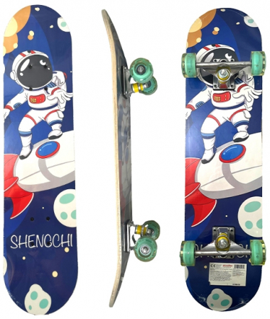 Sub 99 Lei - Skateboard 80 cm din lemn, Suport din Aliaj Aluminiu, Greutate maxima 70 kg, Model Astronaut, Albastru