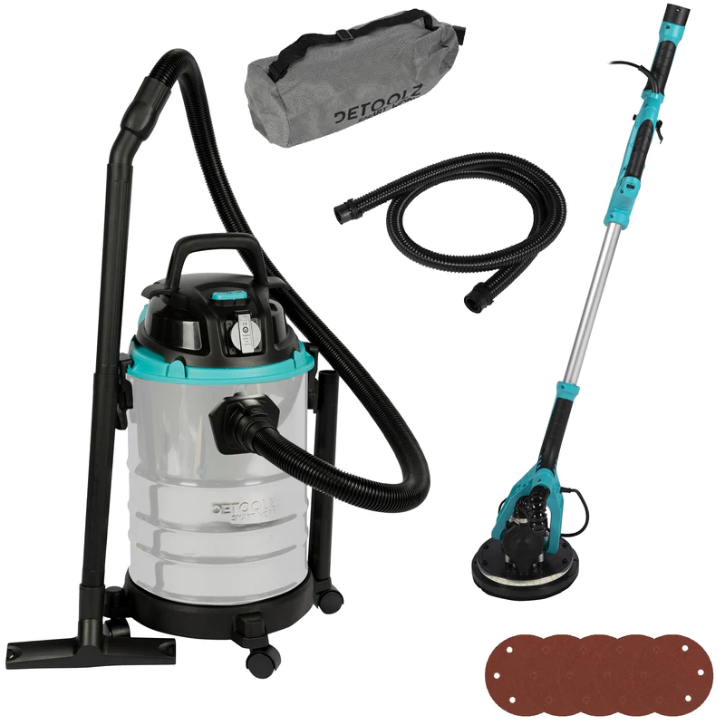 Slefuitor pentru perete extensibil cu aspirator, 750 W, 1600 Rpm, Ø215 mm + Aspirator umed uscat Detoolz DZ-CI105 1250W [0]