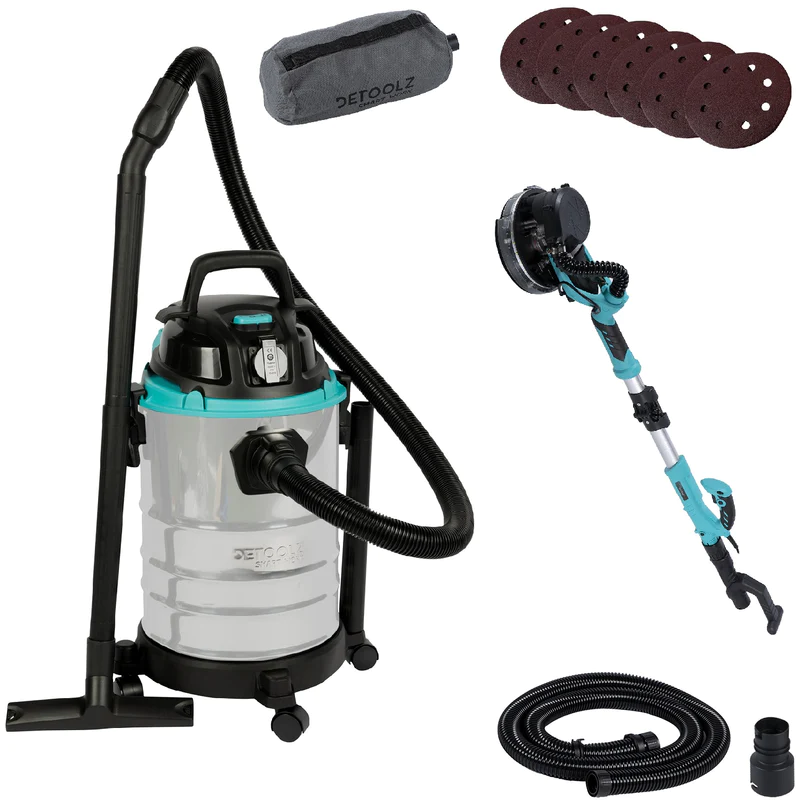 Slefuitor pentru pereti pliabil cu LED, 750 W, 1700 Rpm, Ø215 mm + Aspirator umed uscat Detoolz 1250W [0]