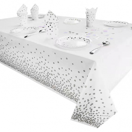 Articole petrecere - Small polka dot disposable tablecloth + printed silver polka dot