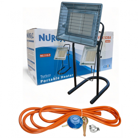 Plite & aragaze - Soba cu arzator mare cu suport, 3500 W, 220 g/h + Kit reglabil gpl RH-10 + Tub flex 2M+2 Coliere