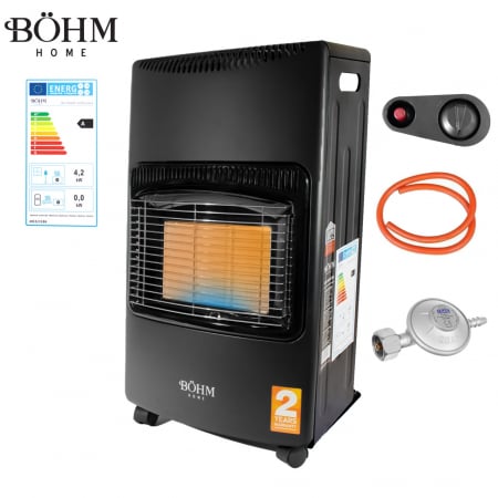 Climatizare si echipamente de incalzire - Soba pe gaz GPL pliabila BoHM BF-003B , 4,20 kW , 3 trepte de putere , 20-80 m² , Regulator GPL + Furtun GPL 1,5 m