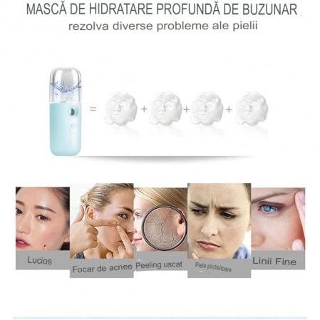 Spray de Hidratare Facială cu Tehnologie Nano, Flippy, Hidratare, Igienizare, Abur Rece, Încărcare USB, Capacitate 30 mL, 10cm, Albastru [5]