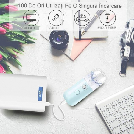Spray de Hidratare Facială cu Tehnologie Nano, Flippy, Hidratare, Igienizare, Abur Rece, Încărcare USB, Capacitate 30 mL, 10cm, Albastru [6]
