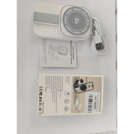 Statie de Incarcare MagSafe 3 in 1, Flippy, Magnetica Wireles Charger, Compatibil cu Apple iPhone, iWatch, AirPods, New Design, Max 23W, 11 x 6.5 x 2.9 cm Alb Ivory [6]