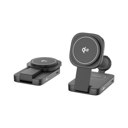 Statie de Incarcare MagSafe 3 in 1, Flippy, Magnetica Wireles Charger, Compatibil cu Apple iPhone, iWatch, AirPods, New Design, Max 23W, 11 x 6.5 x 2.9 cm, Negru [2]