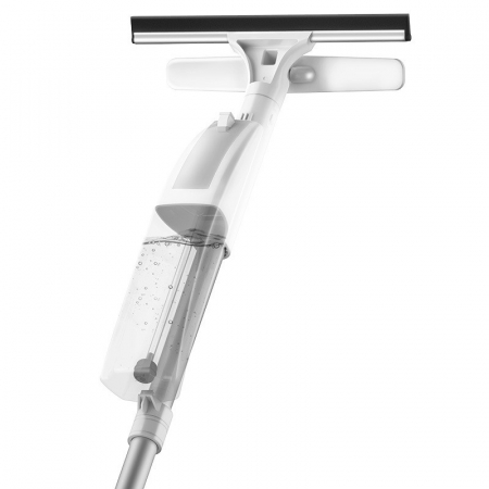 Stergatoare geam - Lichidare Stergator de Geamuri Flippy, cu Doua Fete, Tija Telescopica, cu Recipient de Lichid, Laveta din Microfibra, Racleta Silicon, 120 cm, Alb