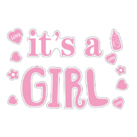 Articole petrecere - Sticker Autocolant, Flippy, Tematica Gender Reveal, Model Scris It&#039;s a Girl, 19.5x27.5 cm, Roz