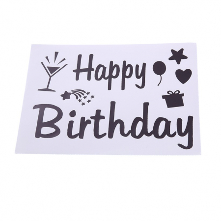 Articole petrecere - Sticker Autocolant pentru Baloane, Flippy, Tematica Aniversare, Model Happy Birthday, 29x21 cm, Negru