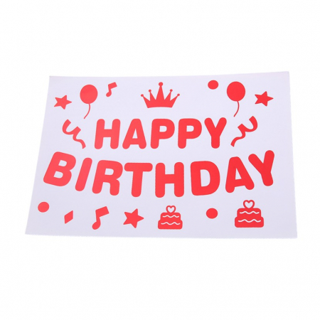 Articole petrecere - Sticker Autocolant pentru Baloane, Flippy, Tematica Aniversare, Model Happy Birthday, 29x21 cm, Rosu