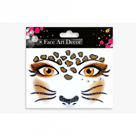 Articole petrecere - Sticker Temporar pentru Fata, Flippy, pentru Machiaj, Art Face pentru Petrecere, Model Leopard, Maro