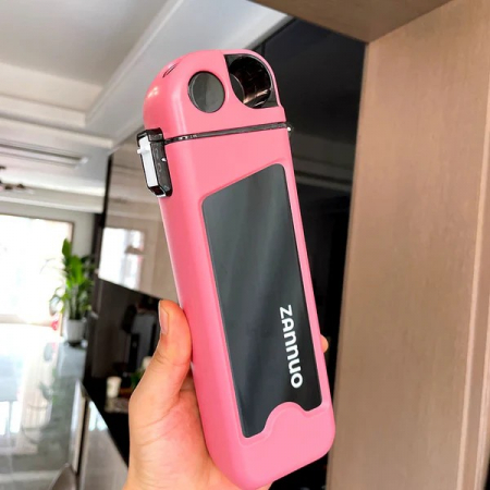 Sticla de Apa pentru Sport, Flippy, 350 ml, cu Pai si Capac, 23x7x4.4 cm, Buton de Blocare, din PC, Roz [3]