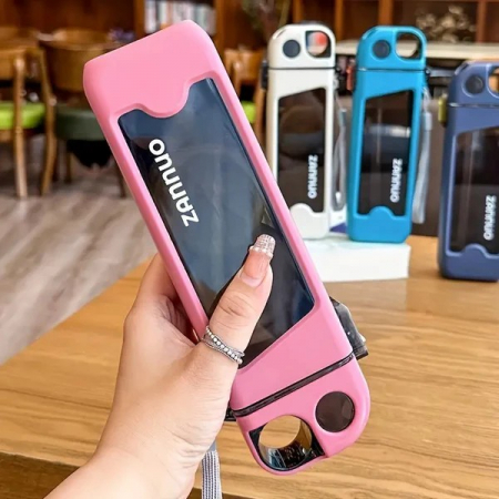 Sticla de Apa pentru Sport, Flippy, 350 ml, cu Pai si Capac, 23x7x4.4 cm, Buton de Blocare, din PC, Roz [5]