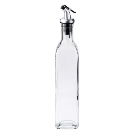 Sub 99 Lei - Sticla de Ulei de Masline, Flippy, Sticla etansa pentru Lichide de Bucatarie, Sticla pentru Uleiuri, Sosuri, Otet, Capac din Inox Dozator, 30 x 6 cm, volum 500 ml, Transparent 