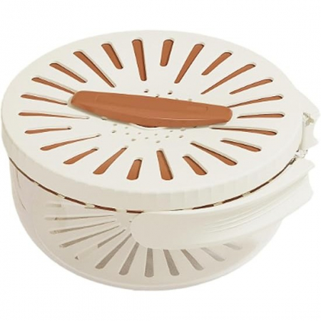 Pentru Casa si Camping - Strecuratoare 2 in 1 pentru Fructe si Legume, Flippy, Cos de Scurgere si Cutie de Depozitare, 15.5 x 8.3 cm, din PP, cu Maner si Capac, Maro