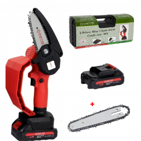 Drujbe cu acumulator - Lichidare *Super oferta* Drujba 2 baterii 48 V , lama&lant 4’’ + lama&lant 6" ,trusa transport, CRAFT-TEC , ROSIE MX566