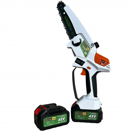 *Super oferta* Mini fierastrau Mustang, 2 acumulatori, 42 V, 8Ah, 3 lanturi, 2 lame, rezervor ulei, afisaj led, sistem ungere lant, lama 15 cm [1]