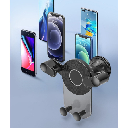 Suport Auto de Telefon, Flippy, pentru Ventilatie, din ABS, cu Clipsuri, Rotativ, 12x9.5x12 cm, Negru-Transparent [8]
