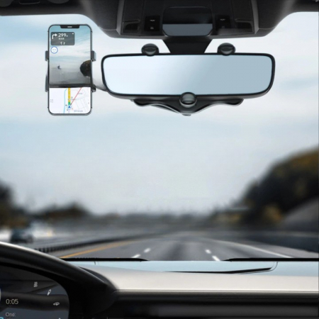 Suport auto Flippy cu atasare la oglinda retrovizoare, model Y611, rotativ 360 de grade și retractabil, multifuncțional, compatibil cu toate telefoanele mobile, Negru [4]