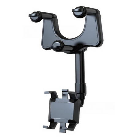 GSM - Suport auto Flippy cu atasare la oglinda retrovizoare, model Y611, rotativ 360 de grade și retractabil, multifuncțional, compatibil cu toate telefoanele mobile, Negru