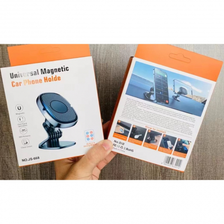 Suport Auto Magnetic Flippy 360 grade cu adeziv, 53 mm, Holder JS - 668, compatibil cu dispozitive intre 4" - 7", Ajustabil, 6 Magneti Neodymium  incorporati, Negru [1]