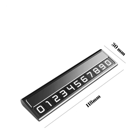 Suport Auto Numar Telefon Parcare, Flippy, Design Metalic cu Capac, Afisaj Ascuns Rabatabil, Cifre Magnetice Fluorescente, 11.8 x 3 x 1 cm, Negru  [1]