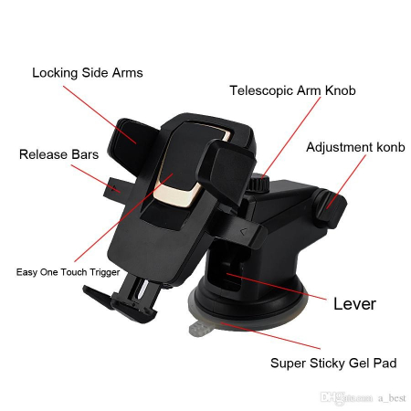 Suport auto pentru telefon, 2nd A1 Telescopic cu Ventuza Negru [2]